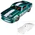 Pro-Line 1968 Ford Mustang VTA body shell shown painted green with racing stripes and inset with the clear unpainted version.