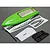 Pro Boat Shockwave 26 green RC boat hull, decal sheet, hatch cover, plastic mount, and hardware laid out on a grey background.