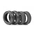 Two black rubber RC buggy front tyres with ribbed tread and two grey foam inserts arranged on a white background.