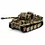 Taigen German Tiger I RC tank in a three-quarters front view featuring a camouflage paint scheme and tracks.
