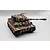 Studio product photo of a Taigen German Tiger I RC tank with camouflage paint, seen from a high-angle front view.