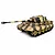 Studio product photo of a Taigen German King Tiger RC tank featuring a camouflage paint scheme and long gun barrel against a white background.