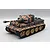 Studio product shot of Heng Long German Tiger I RC tank with camouflage paint, black tracks, and detailed turret.