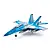 FMS RC model fighter jet F/A-18 Hornet in blue and grey camouflage livery with landing gear deployed, viewed from a high angle against a plain white background.