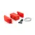 ARRMA ADS series servo case parts including red plastic housing sections, four black screws, and two black rubber O-ring gaskets on a white background.