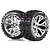 Two Louise ST-Pioneer RC truck wheels with chrome spoke rims and black knobby rubber tires, shown against a white background.