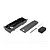 ARRMA long chassis tray set including a black plastic battery tray, lid, body clip, and foam spacer on a white background.