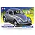 Tamiya 1/24 scale model kit box art featuring a grey 1966 Volkswagen 1300 Beetle parked in front of a house in a grassy field.