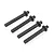 Four black plastic RC car body posts arranged diagonally on a white background.