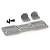HSP RC4 gunmetal aluminium battery mount set including a base plate, two L-shaped brackets, and four small screws on a white background.