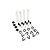 A collection of HSP RC4 shock absorber spare parts including four metal springs, plastic shock ends, spacers, and small metal pivot balls on a white background.
