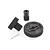 A set of black plastic RC car transmission gears and a small metal pin on a white background.