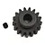 A black steel 13-tooth pinion gear with a small grub screw on a white background.