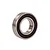 A single metal ball bearing with a black rubber seal, shown at an angle against a white background.