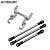 Vanquish Products silver aluminium servo mount and three metal suspension links with black plastic rod ends on a white background.