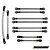 A set of ten stainless steel RC suspension links with black plastic rod ends, arranged on a white background, branded with the Incision logo.