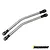 Two stainless steel bent suspension links with black plastic rod ends on a white background.