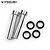 Vanquish Products silver aluminium steering rack posts and two ball bearings on a white background.