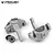 A pair of silver aluminium steering hubs for RC vehicles by Vanquish Products, shown with two small metal ball bearings on a white background.