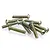 A small pile of ten silver-coloured metal button head screws with fine threading, arranged on a white background.