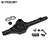 A black aluminium solid axle housing for RC vehicles, including silver metal mounting hardware, bearings, and clamps, set against a white background.