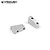 Two silver aluminium servo mounts for RC vehicles against a white background.