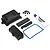 Traxxas sealed receiver box set including black plastic housing, foam inserts, screws, a blue rubber gasket, and a tube of silicone grease.