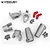 Vanquish Stage One silver aluminium steering kit for RC vehicles, including hubs, knuckles, and hardware.
