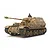 A 1/48 scale Tamiya Elefant tank model kit, painted in a camouflage pattern with a tank commander figure in the hatch.