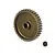 A hard-coated aluminium pinion gear with a small grub screw placed on a white background.