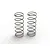 Two silver-coloured metal coil shock springs for RC vehicles standing upright on a white background.