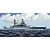 An artistic illustration of the USS California BB-44 battleship at sea, showing the ship in profile against a cloudy blue sky.
