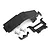 Traxxas UDR battery door set including a black plastic door, latch components, and mounting hardware on a white background.