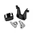 Traxxas UDR battery connector retainer set including black plastic mounts and grey plastic clips on a white background.