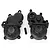 Two black plastic Traxxas E-Revo VXL 2.0 centre gearbox halves and a small metal pin on a white background.
