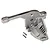 Traxxas UDR motor mount made of cast metal with two small steel pins, isolated on a white background.