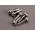 A cluster of six silver-colored metal washer head screws with coarse threads resting on a grey surface.