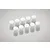 Ten small, cylindrical white urethane foam bushings arranged in two rows on a reflective grey surface.