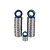 A set of metal ball bearings with blue rubber seals stacked in three columns against a white background.