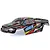 A pre-painted black RC truck body shell for the Xinlehong 9125, featuring red, yellow, and blue racing decals and a carbon fiber pattern on the hood.