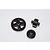 Three dark hardened steel gears for an Axial Yeti XL RC transmission, arranged on a plain white background.
