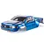 A pre-painted blue RC short course truck body shell with black window decals and an HSP logo on the front grille.