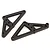 Two black plastic triangular wheelie bar mounts for an RC car, featuring multiple mounting holes.