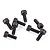 A group of eight black metal cap head screws arranged on a white background.