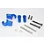 GPM Racing blue aluminium rear adjustable shock mount set for Traxxas X-Maxx, including mounting hardware and pins.