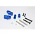 GPM Racing blue aluminium front adjustable shock mount set for Traxxas X-Maxx including mounting hardware and screws.