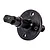 A black metal centre differential spool for an RC vehicle, featuring a circular flange with mounting holes and a central shaft with hex ends.