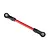 A red Traxxas TRX-4 steel suspension link with black plastic rod ends on a white background.