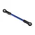 A blue Traxxas TRX-4 steel suspension link with black plastic rod ends on a white background.
