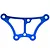 A blue anodized aluminium front upper chassis plate for an HSP RC car, featuring a symmetrical cut-out design and multiple mounting holes.